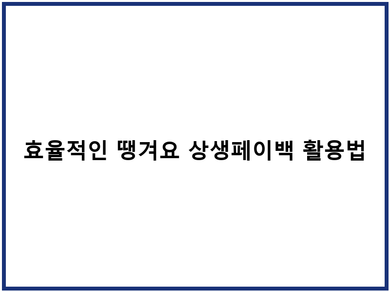 효율적인 땡겨요 상생페이백 활용법